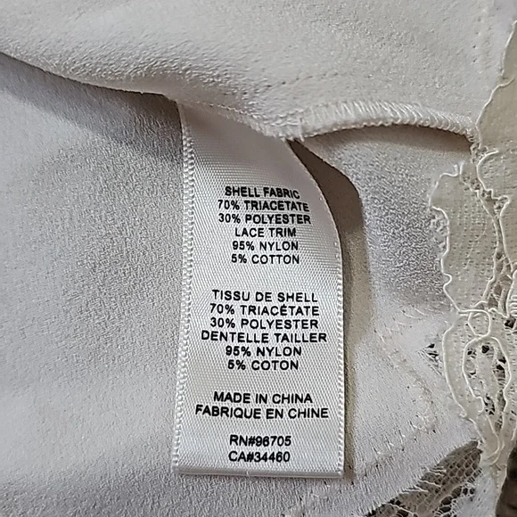 Rebecca Taylor Top Crepe Lace Inset Blouse Scallop Vneck Sz 10 Pleats Peplum - Picture 7 of 8